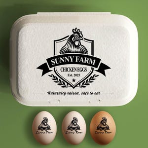 Eistempel voor dozen Aangepaste eierdoosstempel Gepersonaliseerde kip cadeau, boerderij eierstempel cadeau, met de hand verzamelde verse eieren, boerderijnaam logo kip