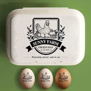 Eierdoos stempel gepersonaliseerde kippeneierdozen, verse eieren boer cadeau, aangepaste eierdozen, achtertuin boer kippenhok, handgeplukte verse eieren