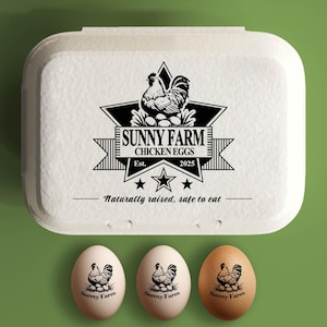 Eierdoosstempel gewassen ongewassen eierstempel, kippeneistempel, boerderijaccessoire, achtertuin kip cadeau, kleine rubberstempel zelfgemaakt