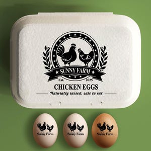 Stempel eierdoos Gepersonaliseerde eierdozen, kippenhok cadeau, aangepaste eierdozen, uniek boerencadeau, verse eieren stamper, logo boerderij