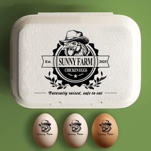 Eierdoos stempel aangepaste kippeneierdozen, boerderij decor cadeau, verse eieren boerderij naamlogo, gepersonaliseerde eierdozen boerenhok cadeau