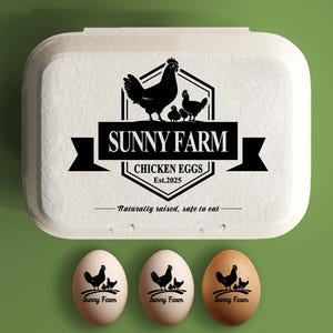 Aangepaste eierdoos stempel kippeneierdozen stempel, boerderij decor cadeau, hand verzamelde kip verse eieren, boerderijnaamlogo, gepersonaliseerde doos