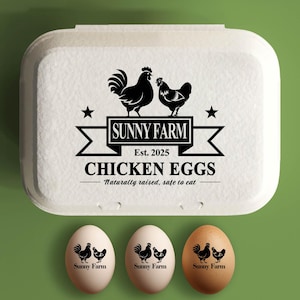 Egg Carton Stamp Custom Egg Carton Label Farm Stamp, Large Chicken Egg Packaging Rubber Stamp, Farmer Name Hen In Wreath, Chicken Lover Gift