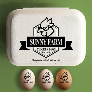 Stempel eierdoos gepersonaliseerd kippencadeau, aangepaste eierdozen, uniek idee achtertuin boerenhok, met de hand verzamelde verse eieren, logo boerderij