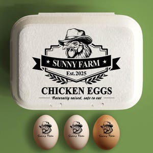 Eierdoos stempel aangepaste kippeneierdozen, boerderij decor cadeau, verse eieren boerderij naamlogo, gepersonaliseerde eierdozen boerenhok cadeau