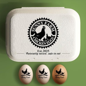 Stempel eierdoos Gepersonaliseerde eierdozen, kippenhok cadeau, aangepaste eierdozen, uniek boerencadeau, verse eieren stamper, logo boerderij