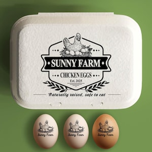 Eierdoos stempel aangepaste kippeneierdozen, boerderij decor cadeau, verse eieren boerderij naamlogo, gepersonaliseerde eierdozen boerenhok cadeau