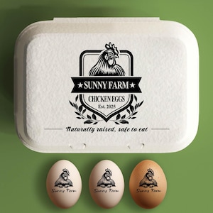 Aangepaste eierdoos stempel kippeneierdozen stempel, boerderij decor cadeau, verse eieren boerderij naamlogo, gepersonaliseerde eierdozen boer cadeau