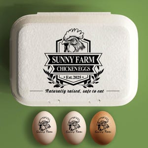 Aangepaste eierdoos stempel gepersonaliseerde kippeneierdozen boerderij cadeau, verse eieren boerderij naamlogo, achtertuin eierboer grote rubberen stempel