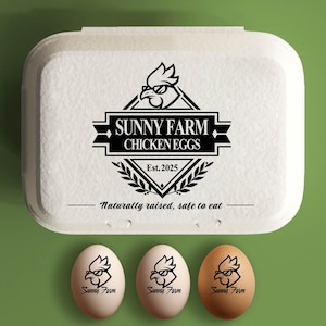 Aangepaste eierdoos stempel kippeneierdozen stempel, boerderij decor cadeau, verse eieren boerderij naamlogo, gepersonaliseerde eierdozen boer cadeau