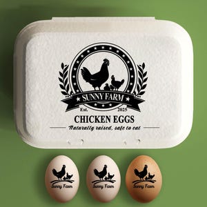 Stempel eierdoos gepersonaliseerde etiketten kippeneieren, aangepaste boerderij cadeau kippenhok, hand verzamelde kip kwartel verse eieren, naam boerderij