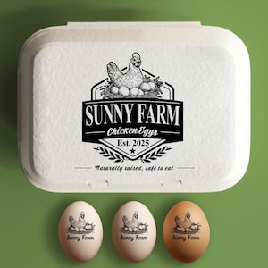 Stempel eierdoos gepersonaliseerde etiketten kippeneieren, aangepaste boerderij cadeau kippenhok, hand verzamelde kip kwartel verse eieren, naam boerderij
