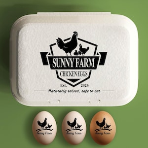Eierdoos stempel gepersonaliseerde kippeneierdozen, verse eieren boer cadeau, aangepaste eierdozen, achtertuin boer kippenhok, handgeplukte verse eieren