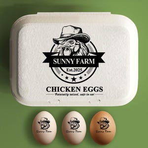 Egg Carton Stamp Custom Egg Carton Label Farm Stamp, Large Chicken Egg Packaging Rubber Stamp, Farmer Name Hen In Wreath, Chicken Lover Gift