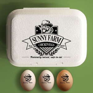 Stempel eierdoos gepersonaliseerd kippencadeau, aangepaste eierdozen, uniek idee achtertuin boerenhok, met de hand verzamelde verse eieren, logo boerderij