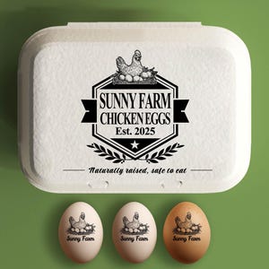 Aangepaste eierdoos stempel kippeneierdozen stempel, boerderij decor cadeau, hand verzamelde kip verse eieren, boerderijnaamlogo, gepersonaliseerde doos