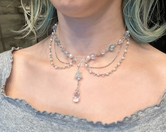 Blue Lagoon – Handmade Beaded Fairycore Teal Lily of the Valley Necklace