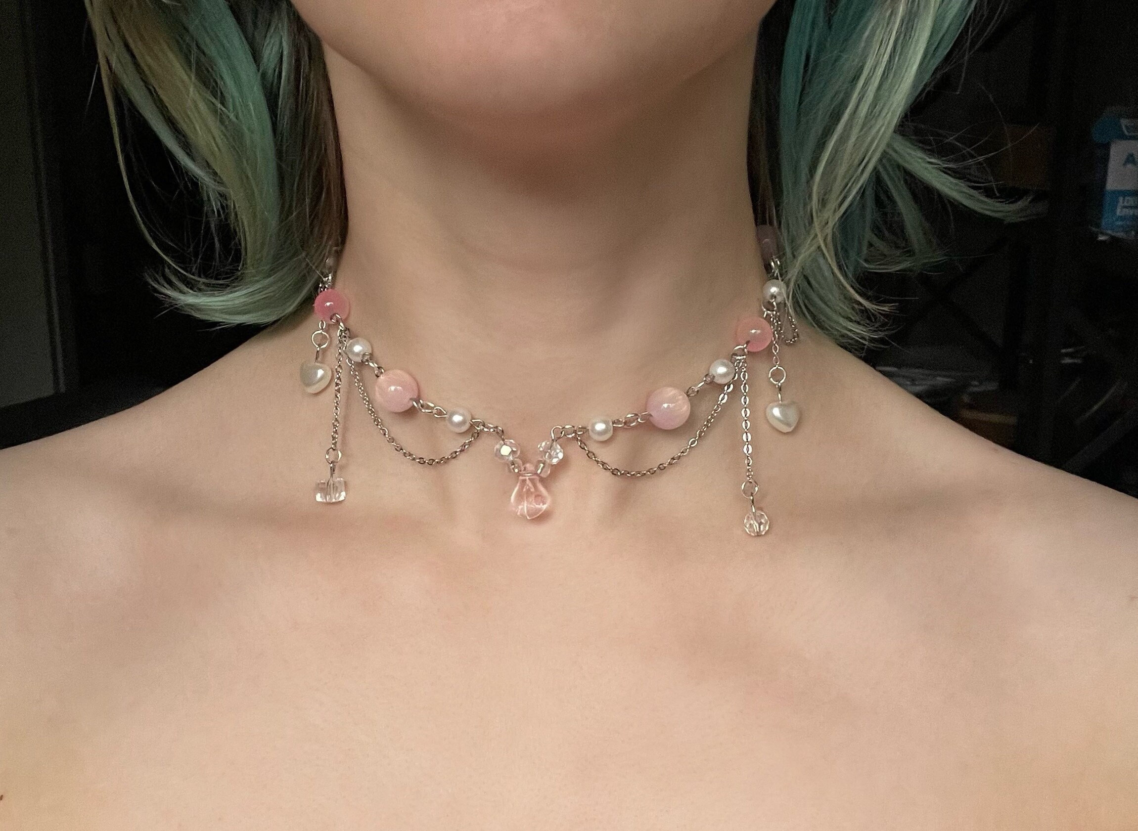 Pink Fairy Princess Necklace, Handmade Layered Beaded Choker Pink Fairy Princess Necklace, Handmade Layered Beaded Choker