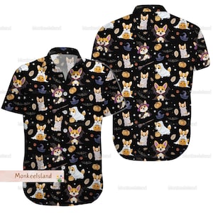 Halloween Corgi Hawaii Shirt, Corgi Ghost Hawaiian Shirt, Halloween Ghost Dog Shirt, Spooky Season Button Shirt, Halloween Gift