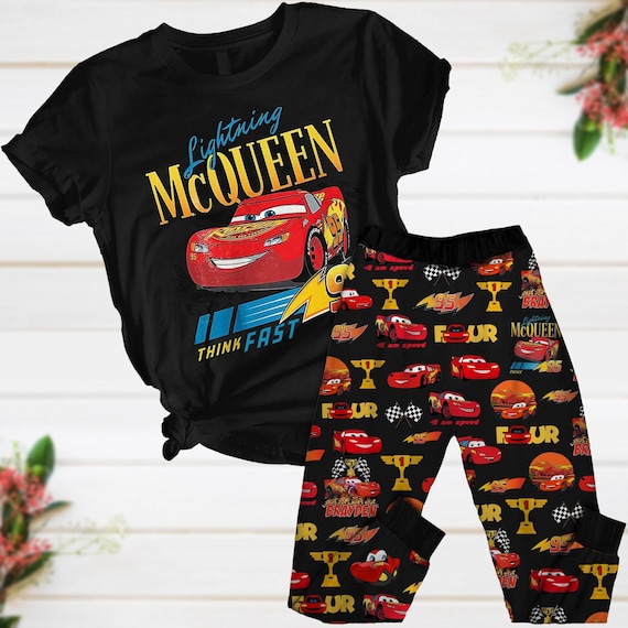 Lightning Mcqueen Pajamas Set, Rusteze cars T-Shirt Pants Set, Disney Pixar Cars Holiday Pajamas, Disneyland Family Vacation Pajamas Se