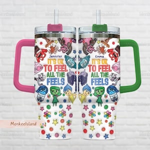 Custom Inside Out 40oz Tumbler, Disney Inside Out Insulated Tumbler, It&#39;s Ok To Feel Alll The Feels Cup, Tumbler With Straw, Inside Out Gift