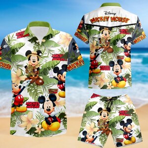 Shirt Mickey Safari Hawaï, Shirt Mickey Mouse, Shirt Mickey Button, Shirt Mickey Safari, Shirt Mickey Safari, Shirt Safari Hawaï