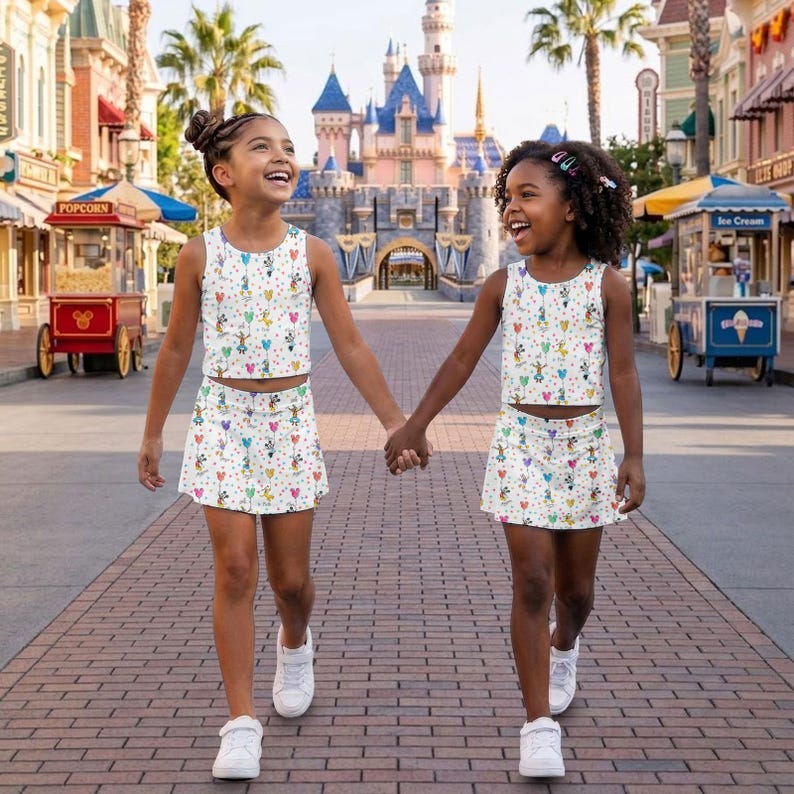 Mickey and Friends Balloon Activewear Set, Disney Athletic Skirt Set, Cute Mickey Mouse Workout Top, Disneybound Running Outfit