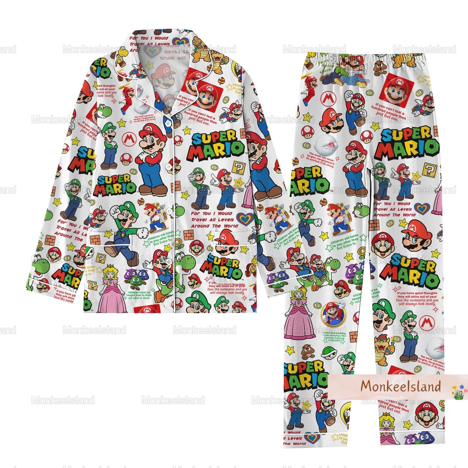 Super Mario Bros Pajamas, Super Mario Pajamas Set, Princess Peach Mario Pajamas