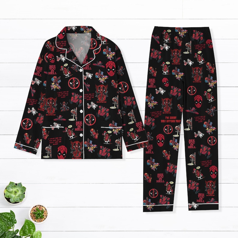 Deadpool Movie Pajamas Set, Superhero Thick Pajamas, Wolverine Midnight Shirt, Marvel Pjs For Women, Gifts For Fans
