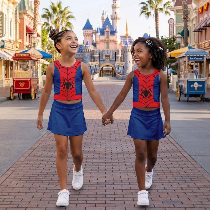Spiderman Cosplay Activewear Set, Superhero Athletic Skirt Set, Marvel Theme Park Outfit, Disneyland Matching Outfit, Halloween Costume