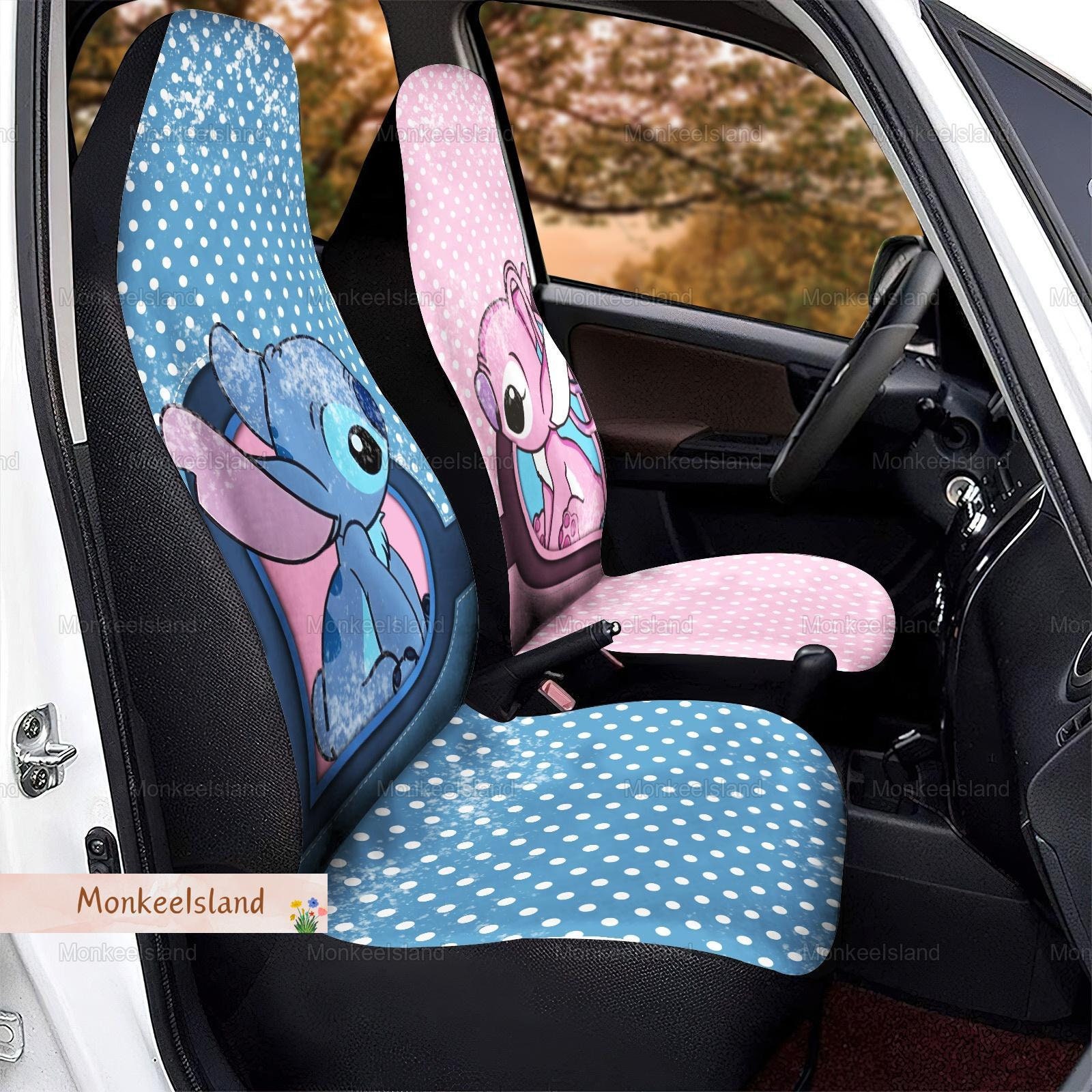 Stitch And Angel Car Seat Covers Disney Gift, Couple Gift, Wedding Gift, Anniversary