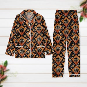 Cute Black Cat Pajamas Set, Pumpkin Women Pajamas, Ghost Pumpkin Thick Pajamas, Pumpkin Lover Gift