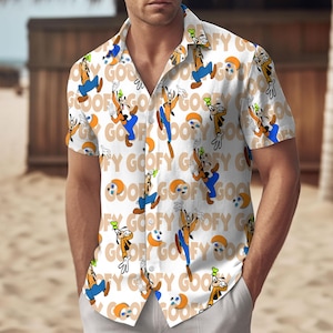 Disney Goofy Hawaii Shirt, Funny Goofy Button Up Shirt, Mickey Mouse Cartoon Man Shirt, Disneyland Beach Shirt, Gift For Him