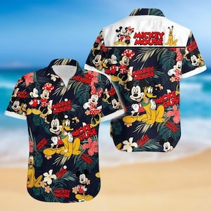 Hawaiiaans shirt Mickey, shirt Mickey en vrienden button-up, shirt cartoonfilm, heren Disney Mickey-shirt, shirt Magic Kingdom