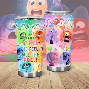 Personalized Inside Out Tumbler, It&#39;s Ok to Feel All This Feels Cup, Inside Out Movie Insulated Tumbler, Disney Inside Out Tumbler Cup