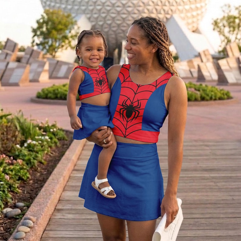 Spiderman Cosplay Activewear Set, Superhero Athletic Skirt Set, Marvel Theme Park Outfit, Disneyland Matching Outfit, Halloween Costume