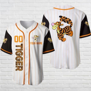 Custom Tigger Baseball Jersey, Disney Cartoon Jersey Shirt, Winnie The Pooh Baseball Shirt, Disneyland Kids Jersey, Magic Kingdom Shirt