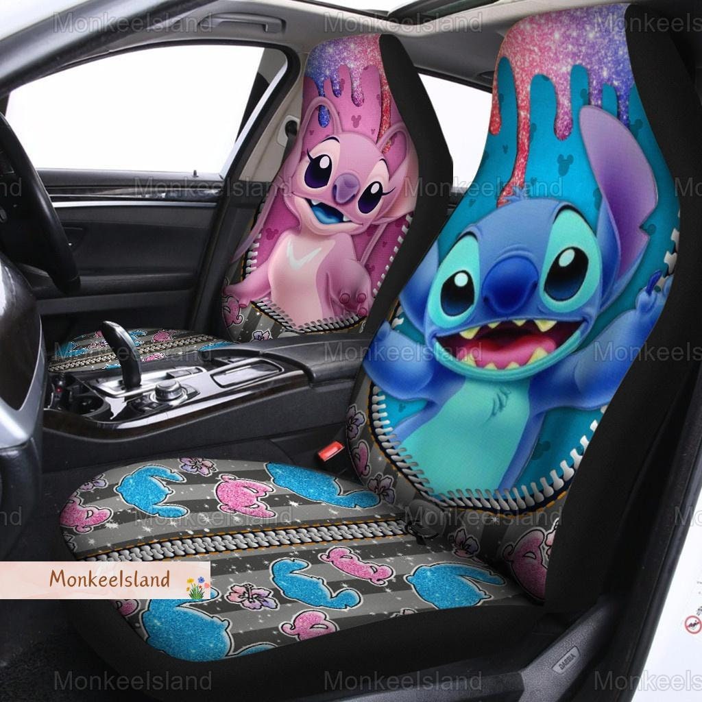 Stitch Angel Couple Seat Covers, Stitch Couple Seat Covers, Disney Couple Auto Seat Covers