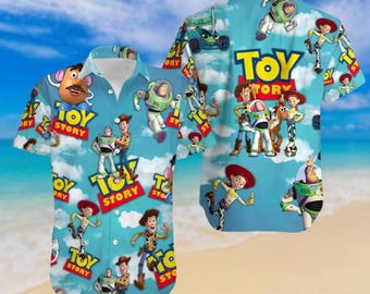 Toy Story Hawaiian Shirt, Buzz Lightyear Button Shirt, Disney Shorts Men, Cartoon Movie Summer Shorts, Gift For Him