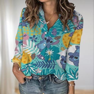 Stitch Blouse Shirt, Lilo And Stitch Women Shirt, Disney Carton Long Sleeve Shirt, Disneyland Shirt, Stitch Movie 2025  Shirt