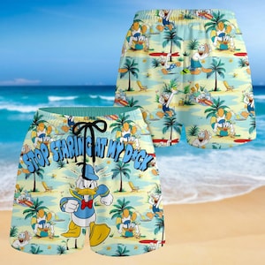 Pantalones cortos de Donald Duck para hombre, pantalones cortos de Donald Duck, pantalones cortos de verano de Disney, pantalones cortos de playa de películas de dibujos animados, pantalones cortos de baño, regalo para él