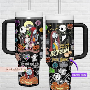 Custom Nightmare Before Christmas Tumbler 40oz, Jack And Sally Insulated Tumbler, Horror Movie Tumbler Cup, Halloween Gift