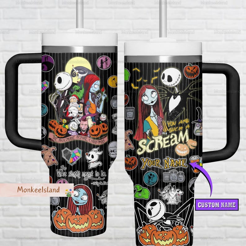 Custom Nightmare Before Christmas Tumbler 40oz, Jack And Sally Insulated Tumbler, Horror Movie Tumbler Cup, Halloween Gift