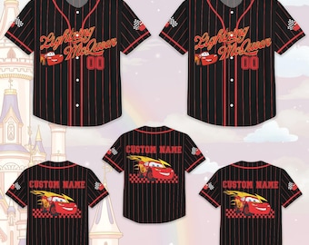 Maglia personalizzata di Saetta McQueen Disney Cars, maglia da baseball Disney Cars, maglietta con personaggi dei cartoni animati, regalo Disneyland
