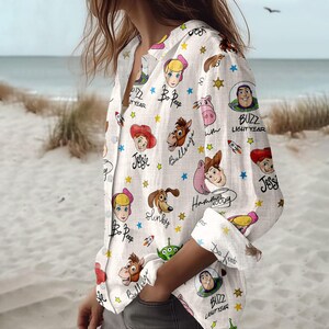 Retro Toy Story Blouse Shirt, Disney Pixar Women Shirt, Woody Buzz Toy Story Long Sleeve Shirt, Magic Kingdom Gift