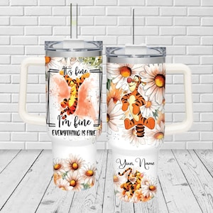 Custom Tigger 40oz Tumbler, Disney Cartoon Tumbler Cup, Winnie The Pooh Insulated Tumbler, Stainless Steel Tumbler