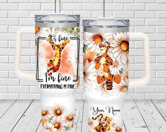 Custom Tigger 40oz Tumbler, Disney Cartoon Tumbler Cup, Winnie The Pooh Insulated Tumbler, Stainless Steel Tumbler