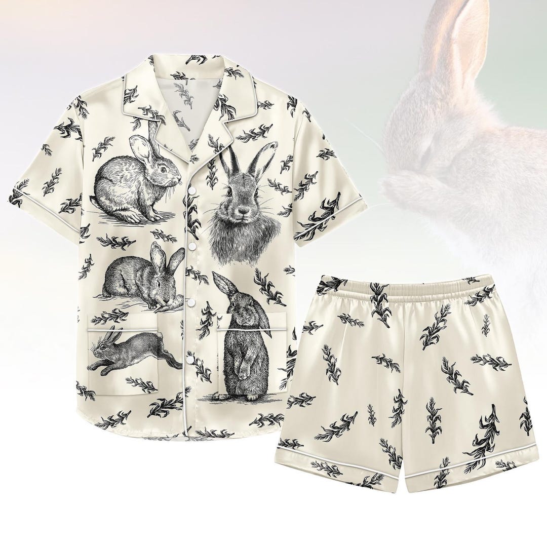 Rabbit Satin Pajamas Set, Animal Women Pajamas, Rabbit Lover Gift ...