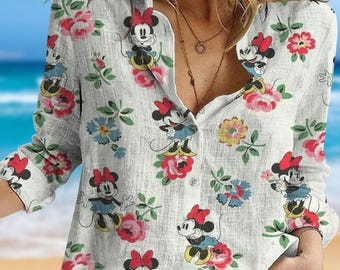 Minnie Mouse Blouse Shirt, Disney Floral Casual Shirt, Cartoon Women Shirt, Magic Kingdom Shirt, Disneyland Shirt For Her