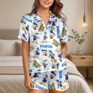 Disney Donald Duck Satin Pajamas, Donald Cartoon Women Pajamas, Magic Kingdom Pajamas Set, Gift For Her